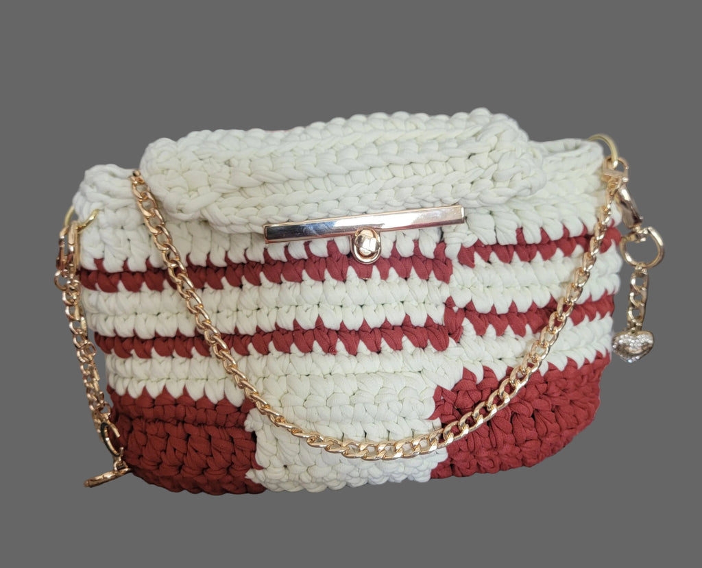 Burnt Orange and Cream Crochet Handbag – Medium