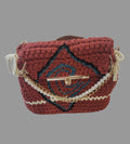 Backpack with embroidery and pearl chain