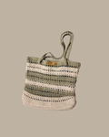 Crochet Open-Weave Striped Tote Bag in Sage & Cream