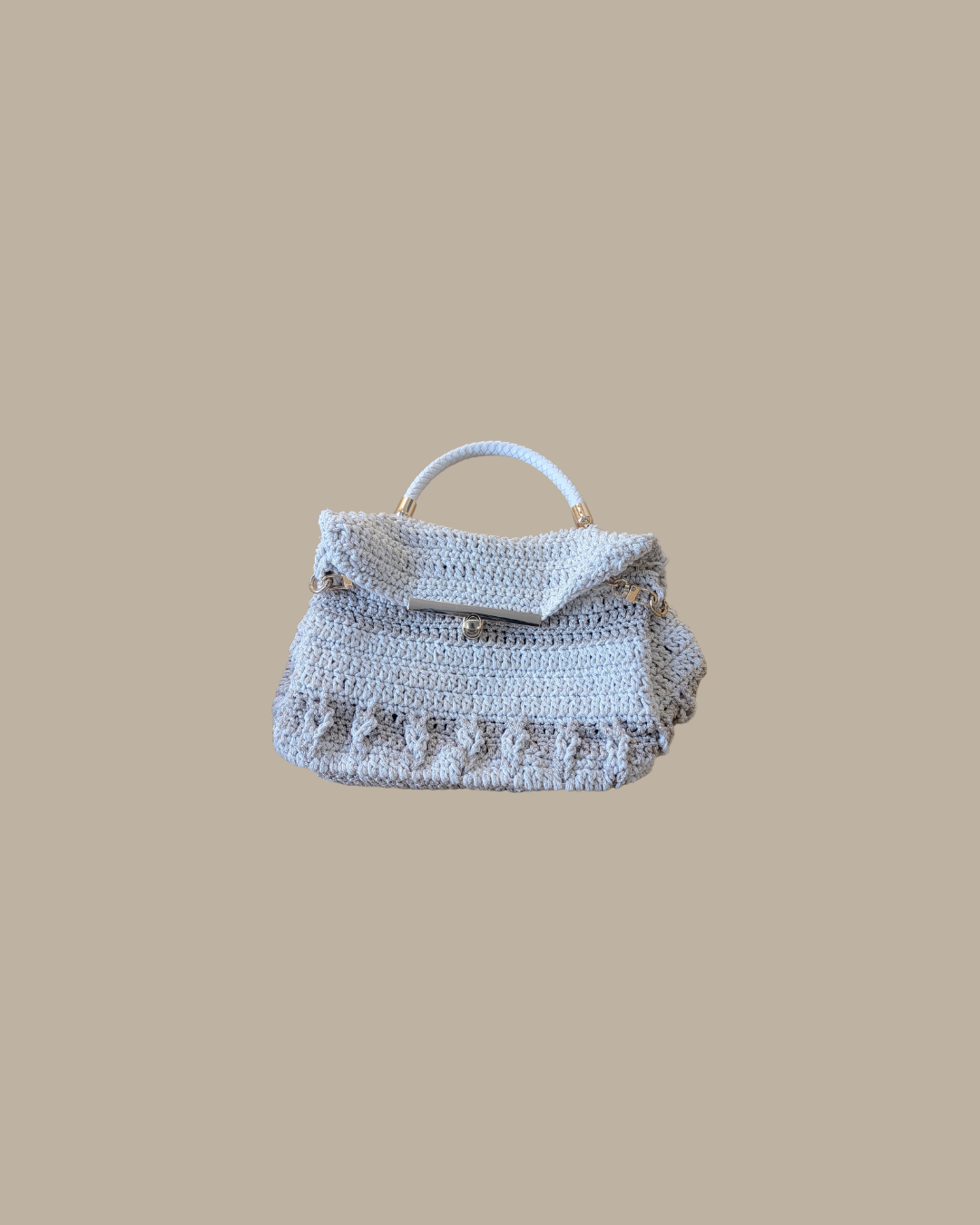 Crochet Fringe Handbag with Metal Top Handle