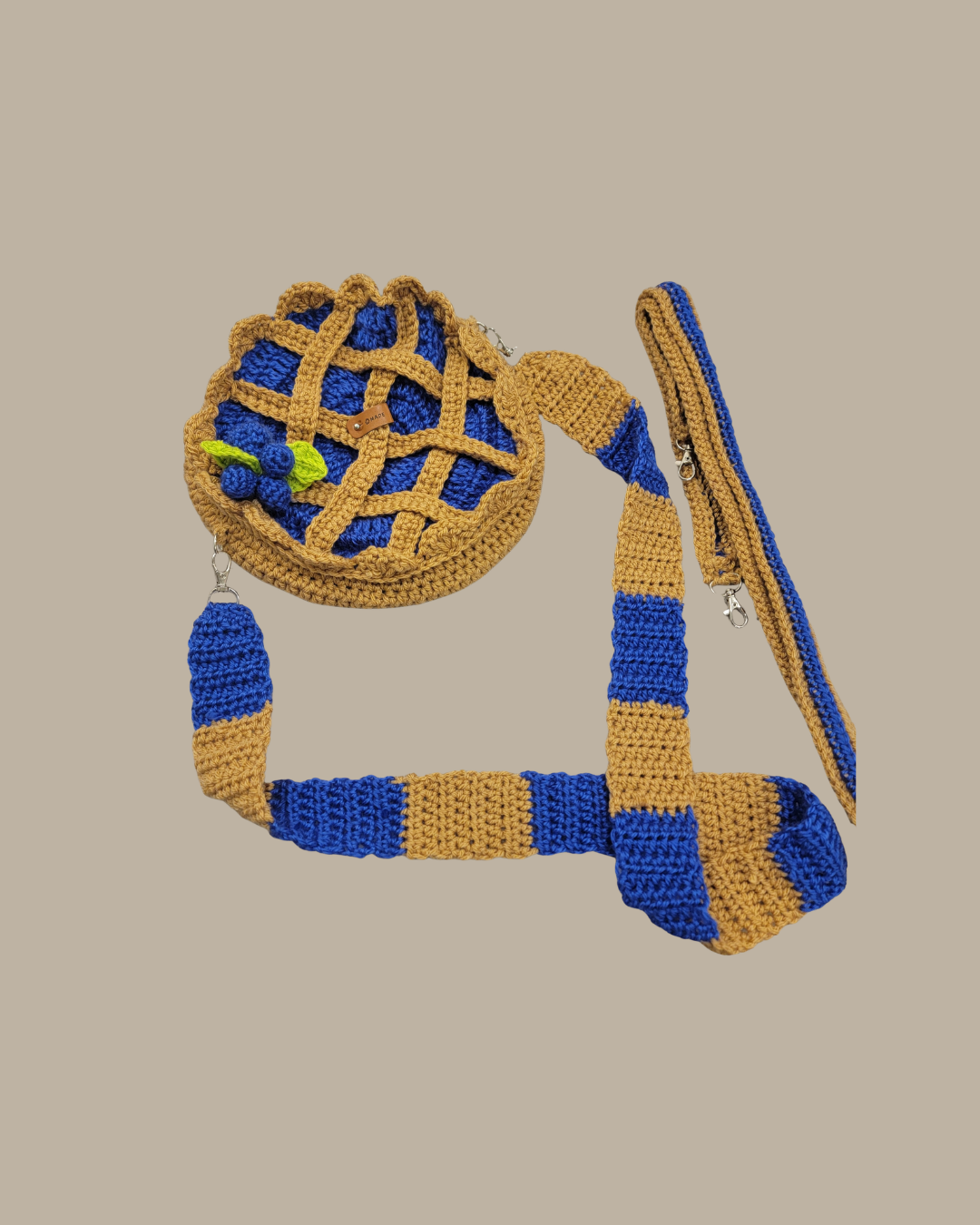 Crochet Blueberry Pie Crossbody Bag with Striped Strap